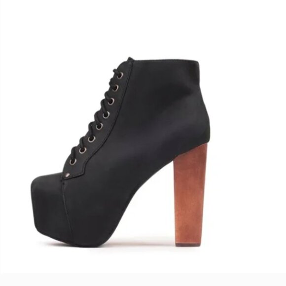 Jeffrey Campbell Lita Black Distressed Leather Platform Boots Women's Size 9.5 - Picture 1 of 12